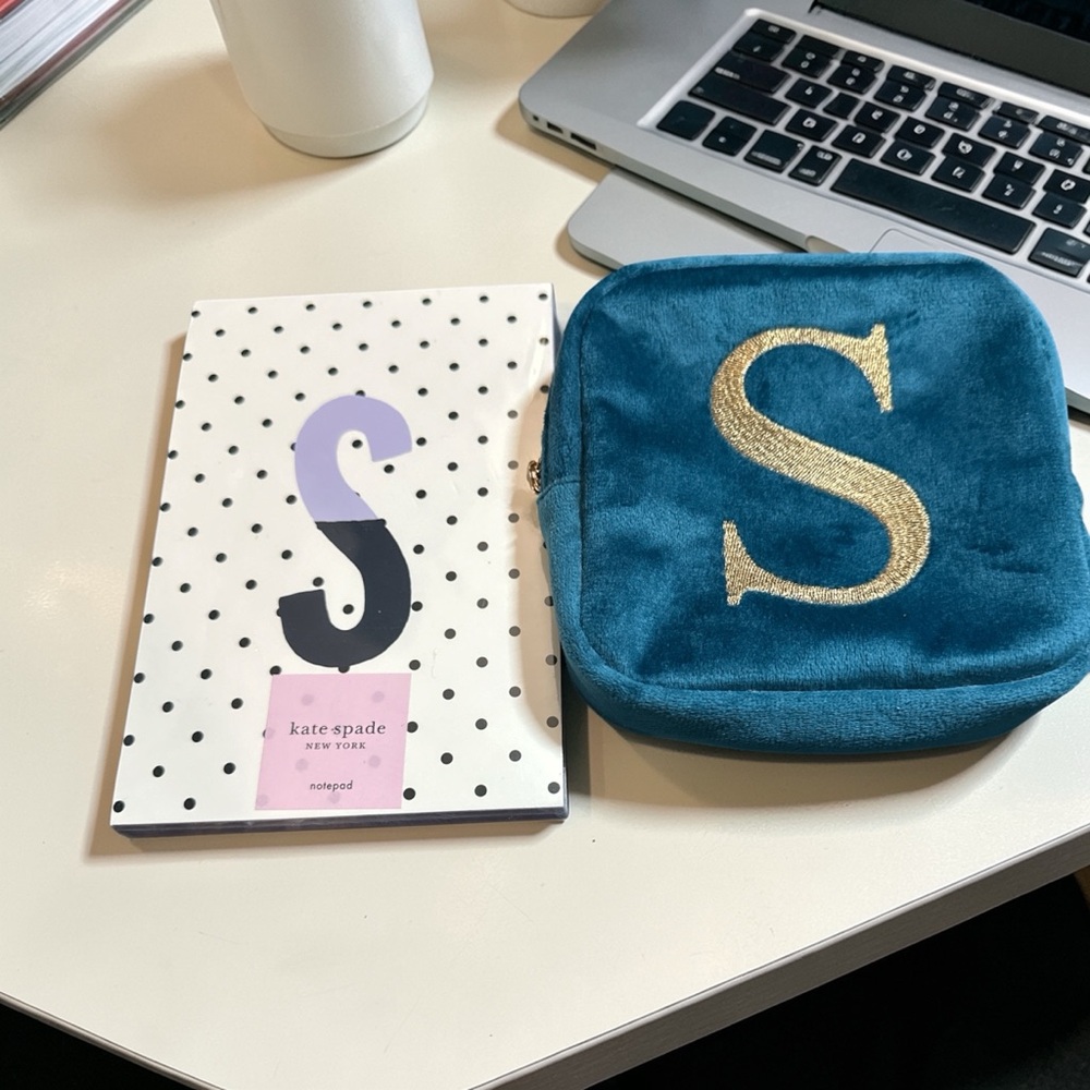 “S” Bundle Kate Spade Sparks of Joy Notepad & Samorga makeup Pouch in Teal New